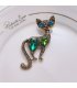 XSB305 - Retro Green Kitten Crystal Brooch